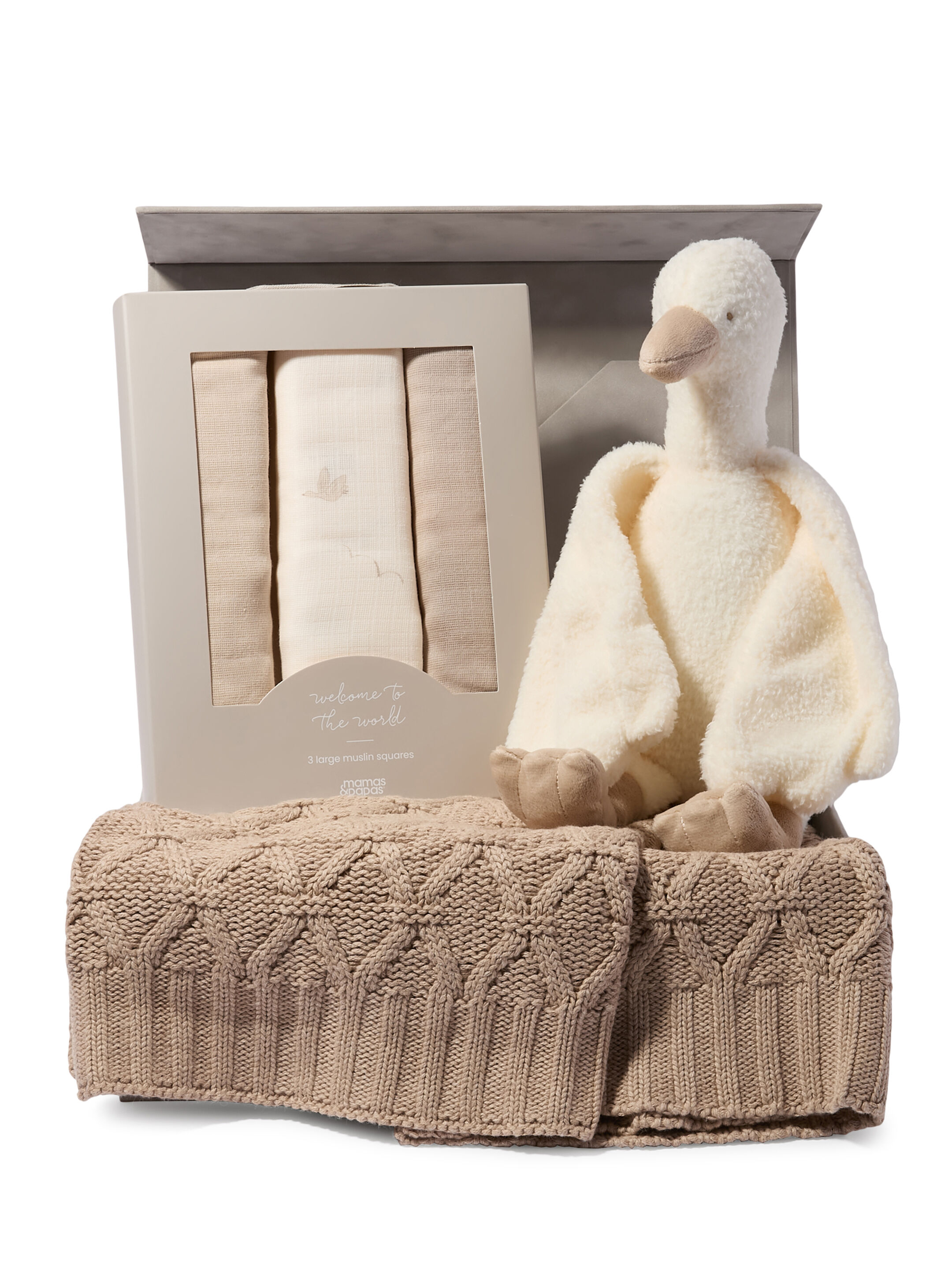 Snuggle Gift Set - Seedling Knitted Blanket with Duckling Soft Toy & Duckling Muslin Squares image number 1